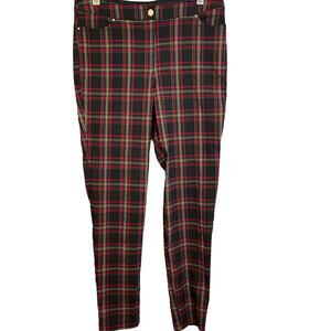 SOHO Tartan Pant Red Black Yellow Silver Stud Accent Elastic Stretch Waist Sz 10